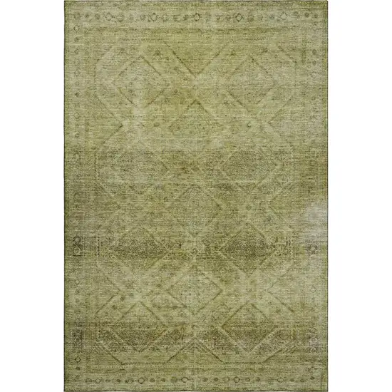 Sage And Beige Geometric Washable Area Rug With UV Protection Photo 1