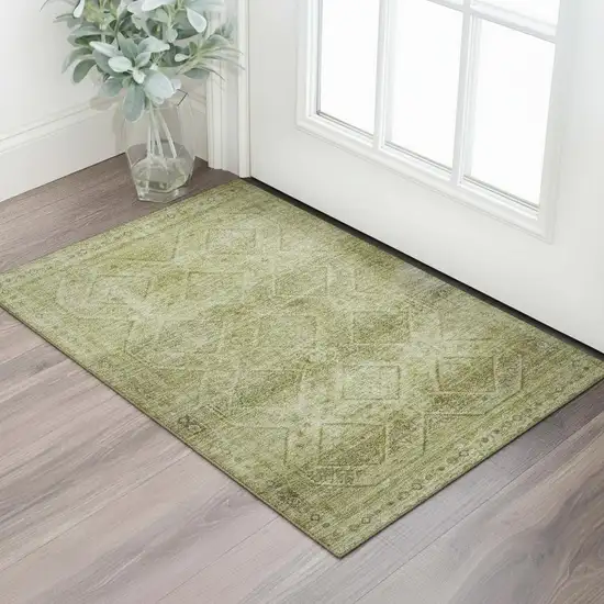 Sage And Beige Geometric Washable Area Rug With UV Protection Photo 2