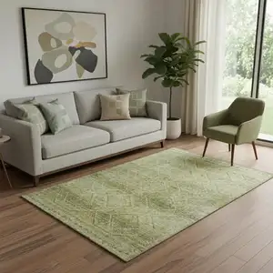 Photo of Sage And Beige Geometric Washable Area Rug With UV Protection