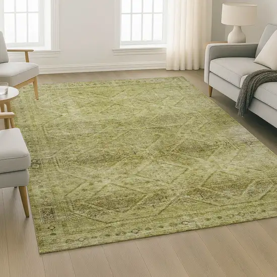 Sage And Beige Geometric Washable Area Rug With UV Protection Photo 6