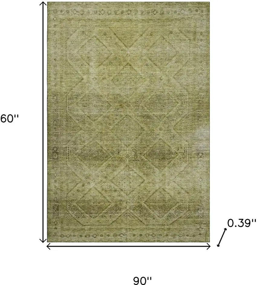 Sage And Beige Geometric Washable Area Rug With UV Protection Photo 9