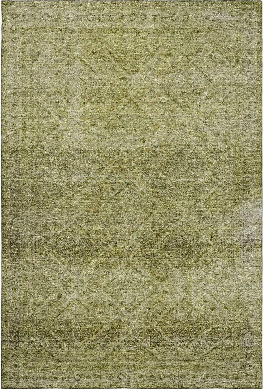 Sage And Beige Geometric Washable Area Rug With UV Protection Photo 1
