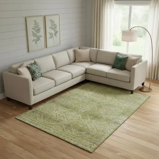 Sage And Beige Geometric Washable Area Rug With UV Protection Photo 2