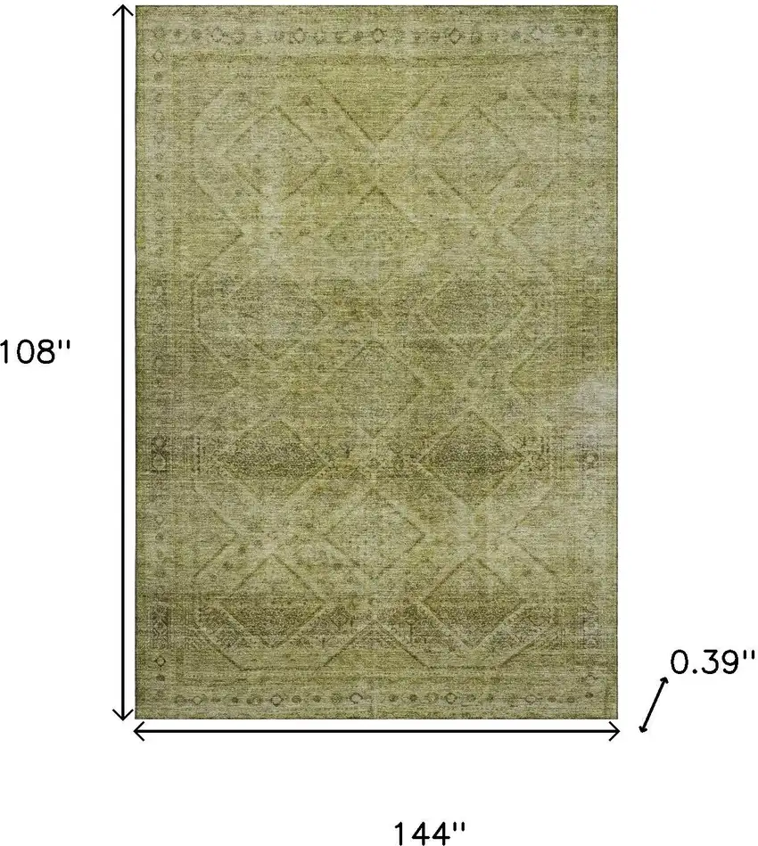 Sage And Beige Geometric Washable Area Rug With UV Protection Photo 9