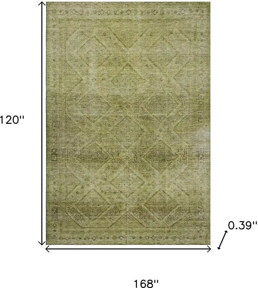 Sage And Beige Geometric Washable Area Rug With UV Protection Photo 9
