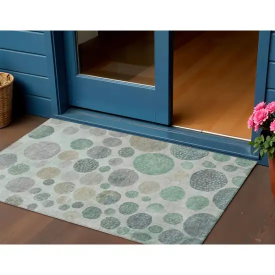 Sage And Beige Geometric Washable Indoor Outdoor Area Rug Photo 2