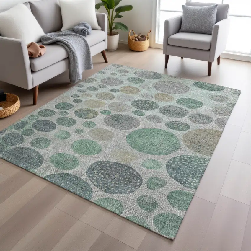 Sage And Beige Geometric Washable Indoor Outdoor Area Rug Photo 5
