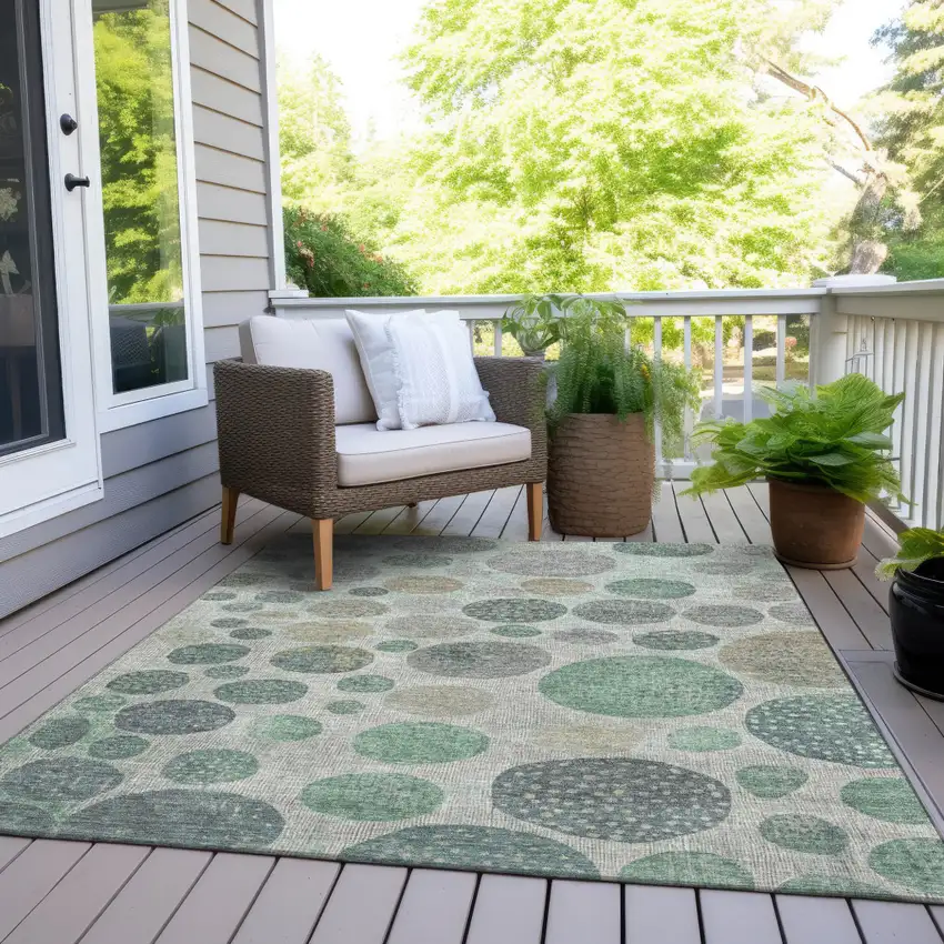 Sage And Beige Geometric Washable Indoor Outdoor Area Rug Photo 7