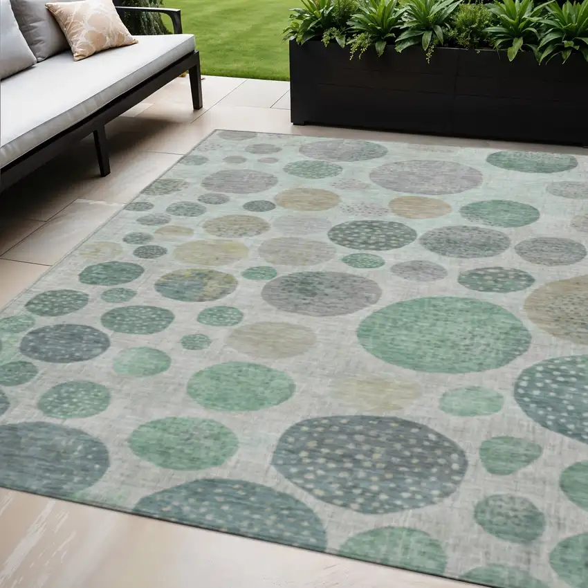 Sage And Beige Geometric Washable Indoor Outdoor Area Rug Photo 2