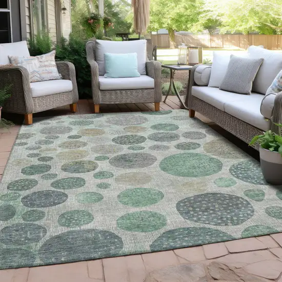 Sage And Beige Geometric Washable Indoor Outdoor Area Rug Photo 3