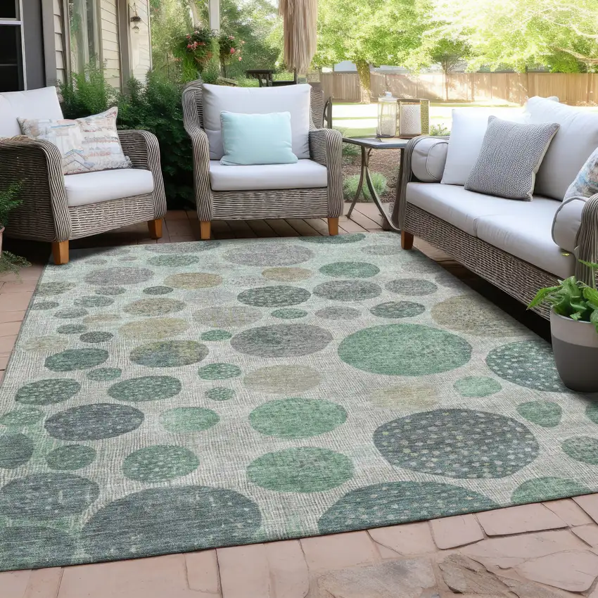 Sage And Beige Geometric Washable Indoor Outdoor Area Rug Photo 3