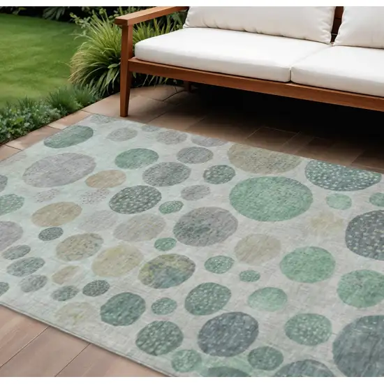 Sage And Beige Geometric Washable Indoor Outdoor Area Rug Photo 2