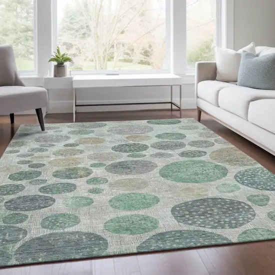Sage And Beige Geometric Washable Indoor Outdoor Area Rug Photo 6