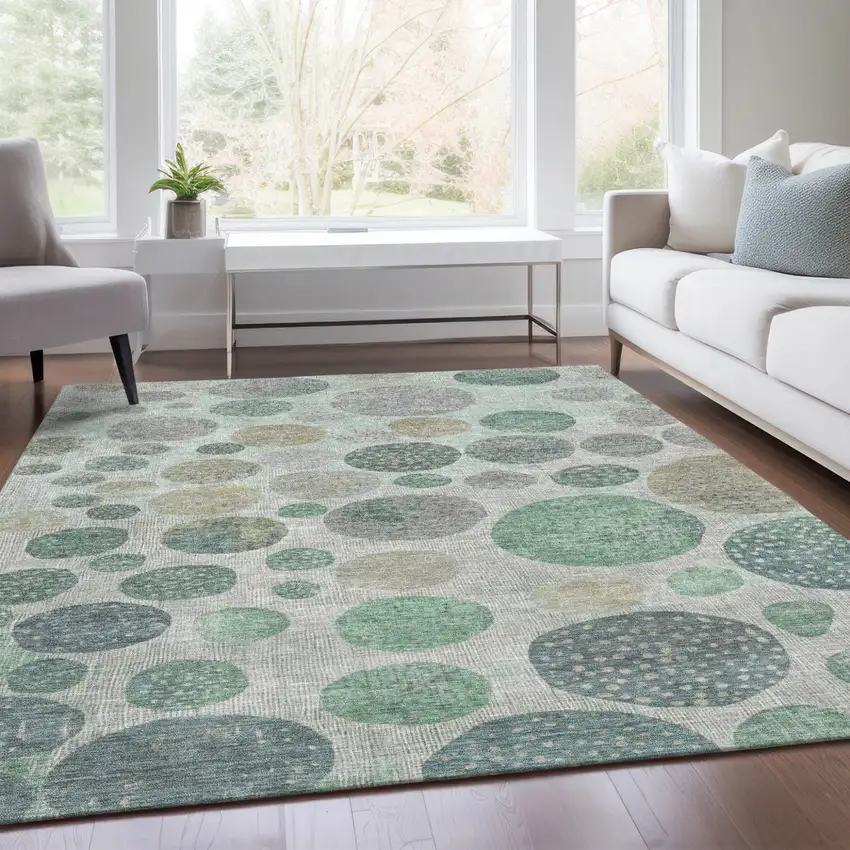 Sage And Beige Geometric Washable Indoor Outdoor Area Rug Photo 6