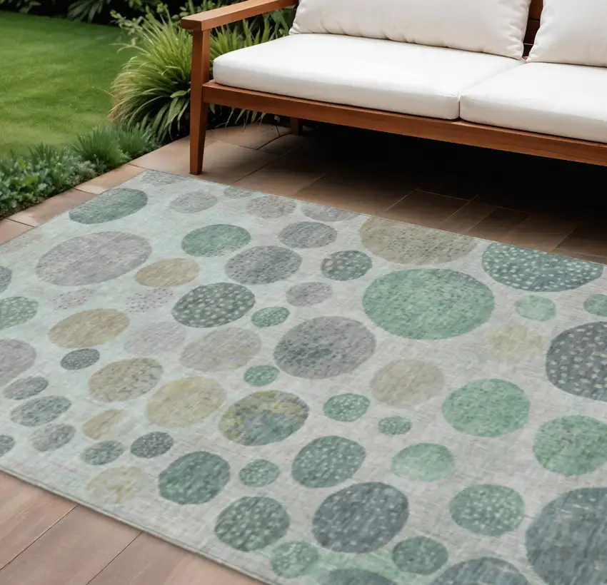 Sage And Beige Geometric Washable Indoor Outdoor Area Rug Photo 2