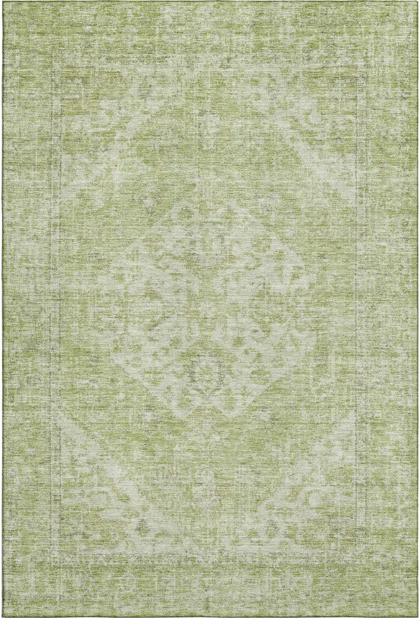 Sage And Beige Medallion Washable Area Rug With UV Protection Photo 1