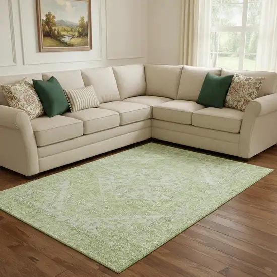 Sage And Beige Medallion Washable Area Rug With UV Protection Photo 2