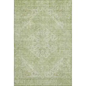Photo of Sage And Beige Medallion Washable Area Rug With UV Protection