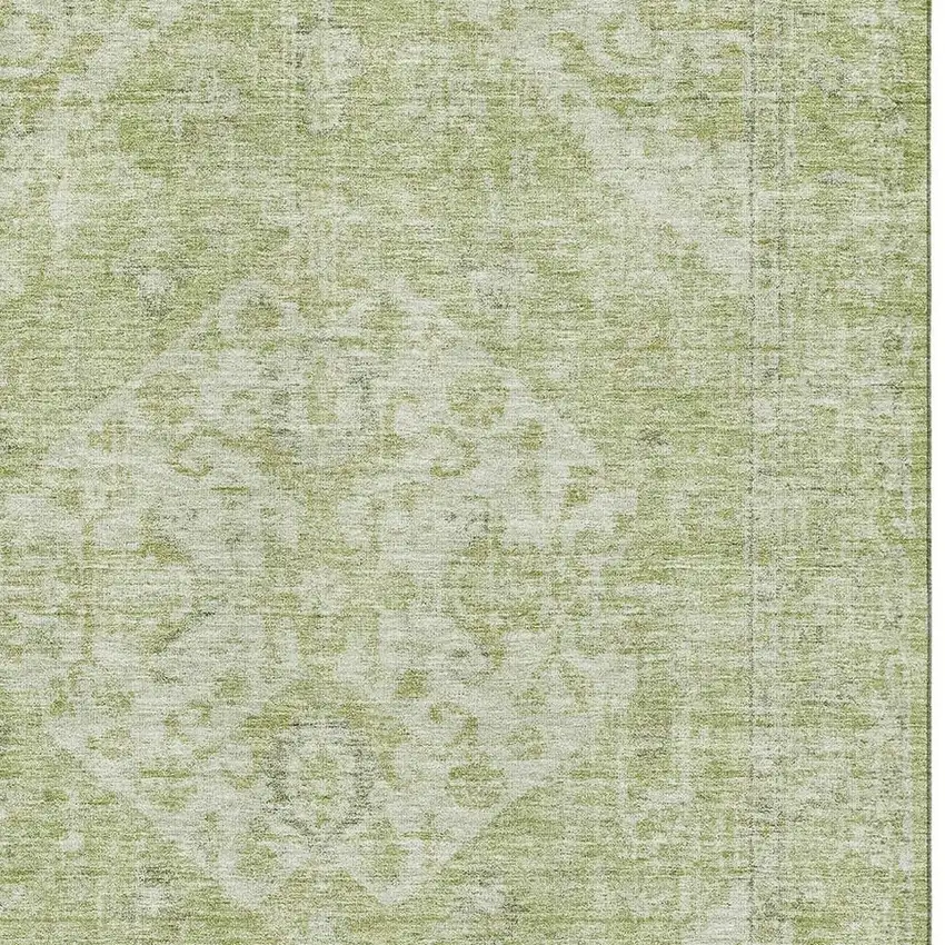 Sage And Beige Medallion Washable Area Rug With UV Protection Photo 2