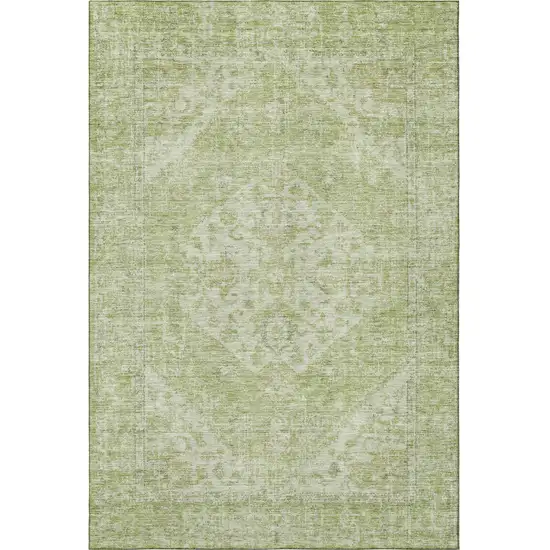 Sage And Beige Medallion Washable Area Rug With UV Protection Photo 3