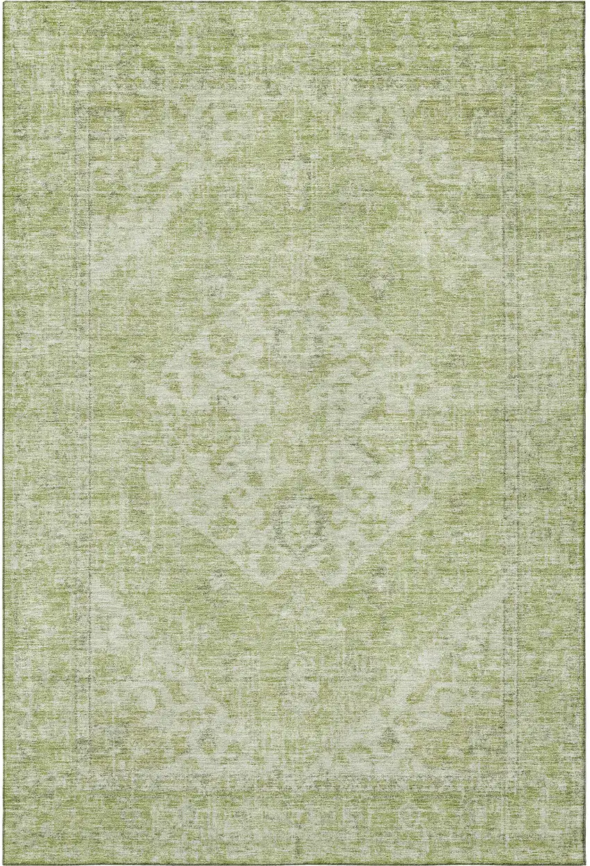 Sage And Beige Medallion Washable Area Rug With UV Protection Photo 3
