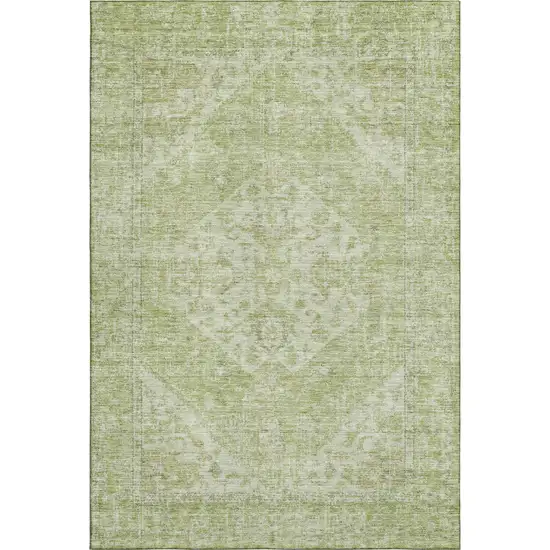 Sage And Beige Medallion Washable Area Rug With UV Protection Photo 1