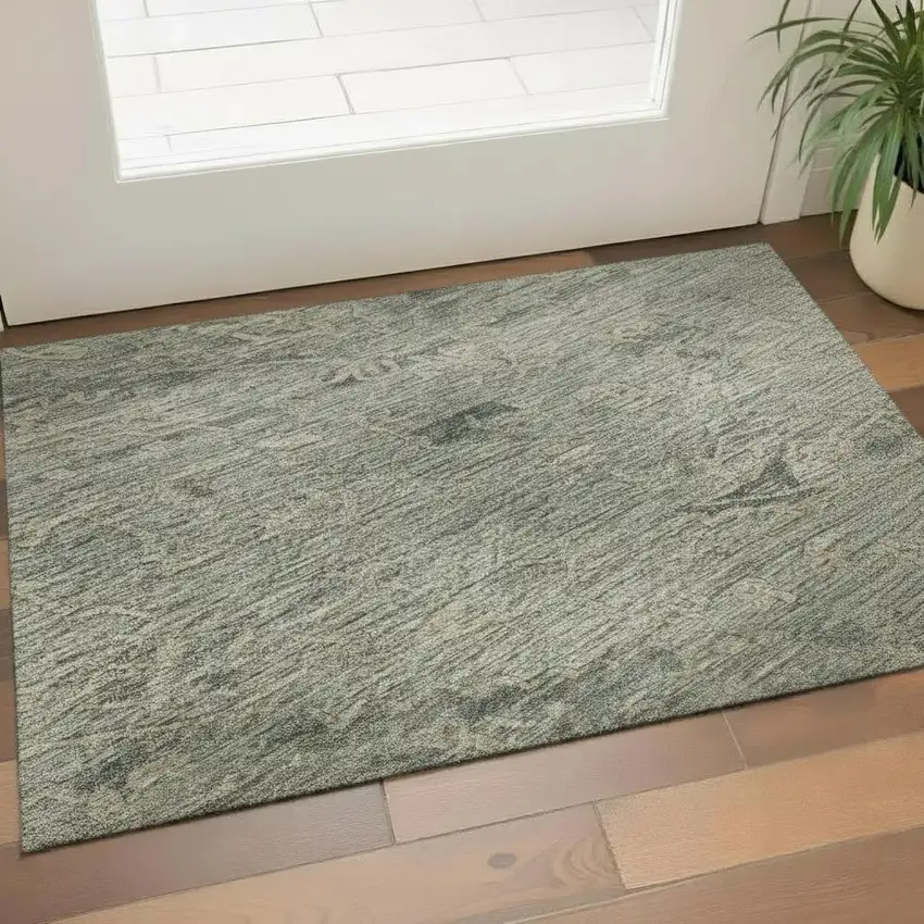 Sage And Beige Medallion Washable Area Rug With UV Protection Photo 2