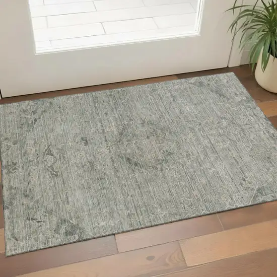 Sage And Beige Medallion Washable Area Rug With UV Protection Photo 1