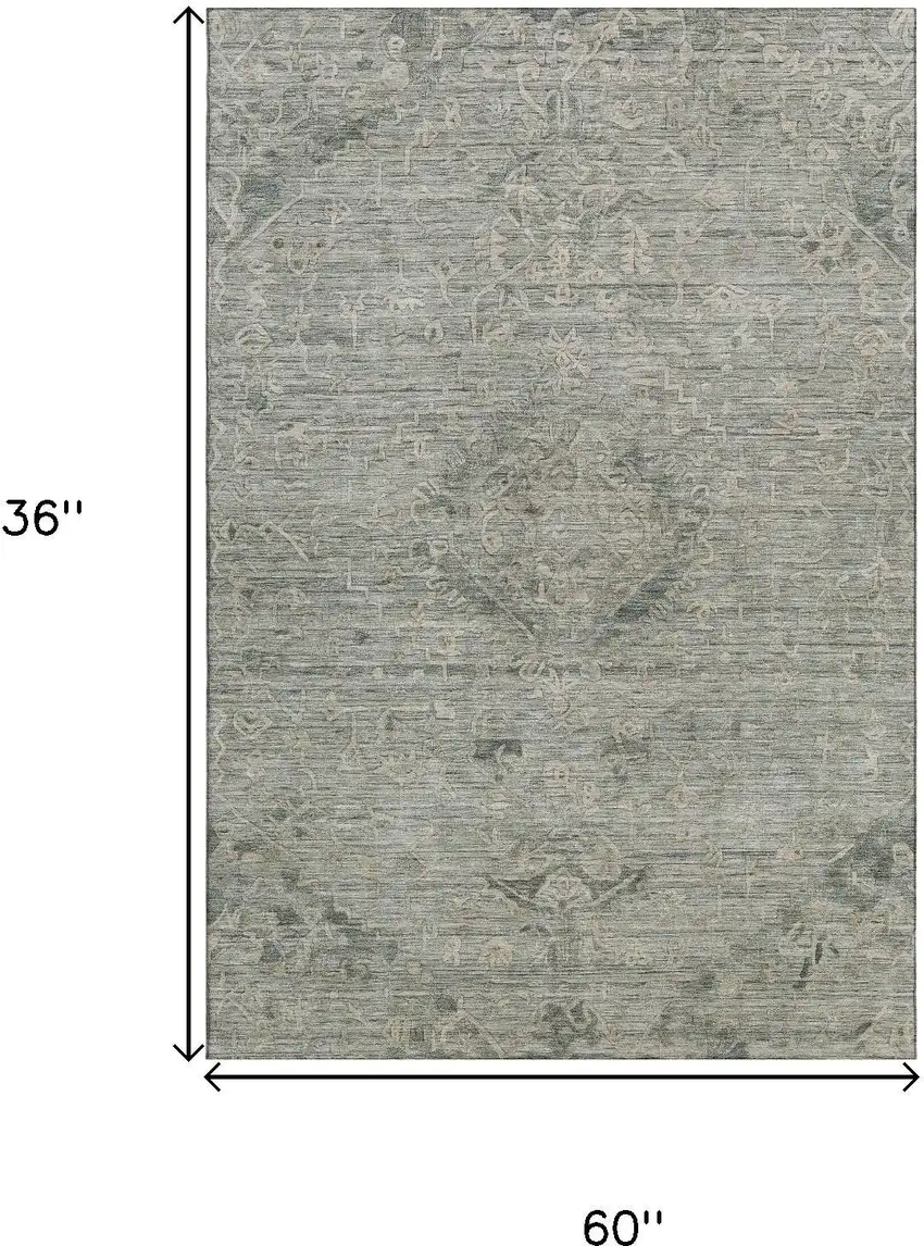 Sage And Beige Medallion Washable Area Rug With UV Protection Photo 9