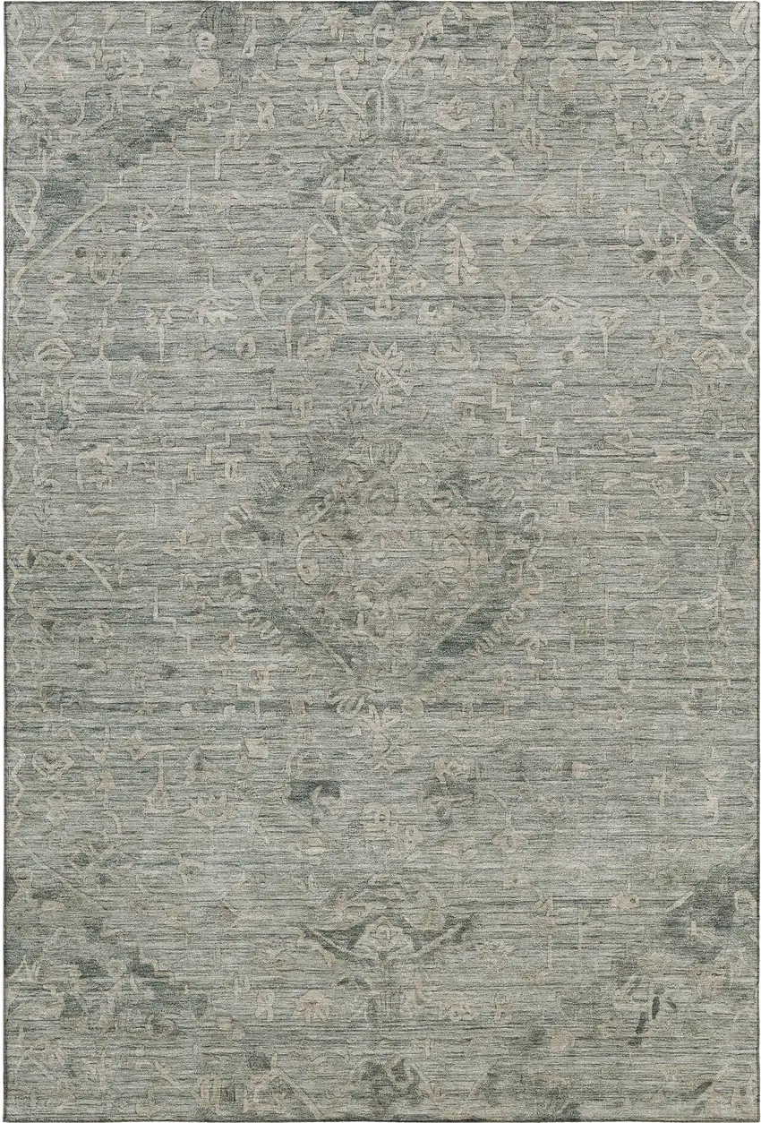 Sage And Beige Medallion Washable Area Rug With UV Protection Photo 5