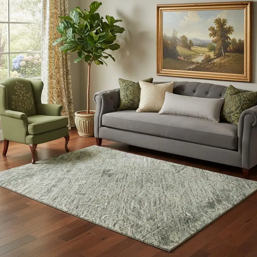 Sage And Beige Medallion Washable Area Rug With UV Protection Photo 2