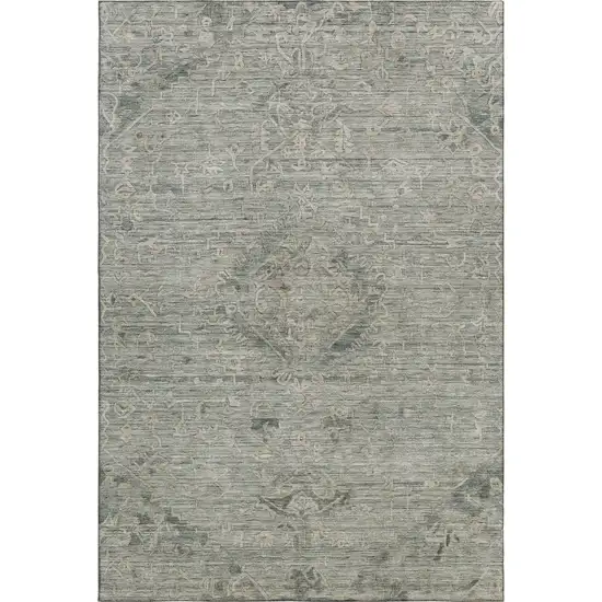 Sage And Beige Medallion Washable Area Rug With UV Protection Photo 4