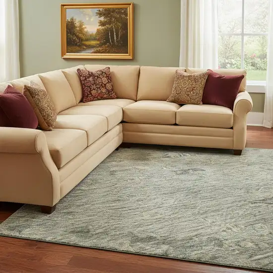 Sage And Beige Medallion Washable Area Rug With UV Protection Photo 2