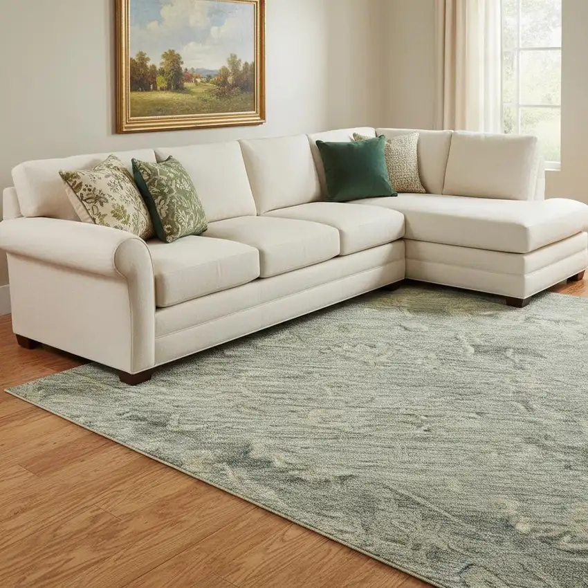 Sage And Beige Medallion Washable Area Rug With UV Protection Photo 2