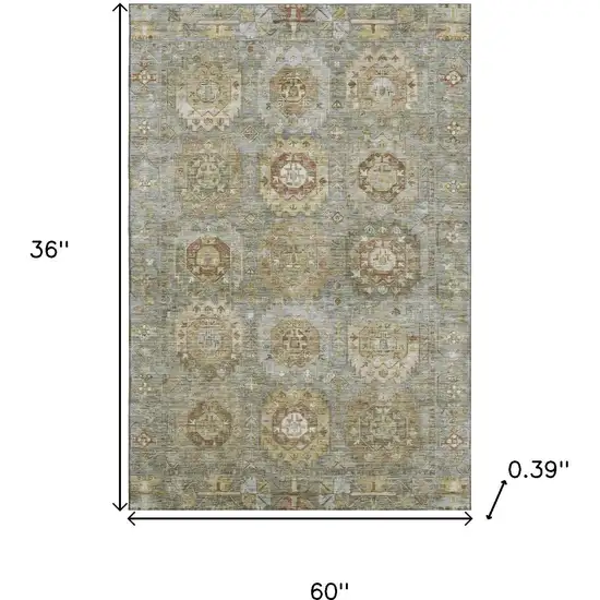 Sage And Beige Medallion Washable Area Rug With UV Protection Photo 9
