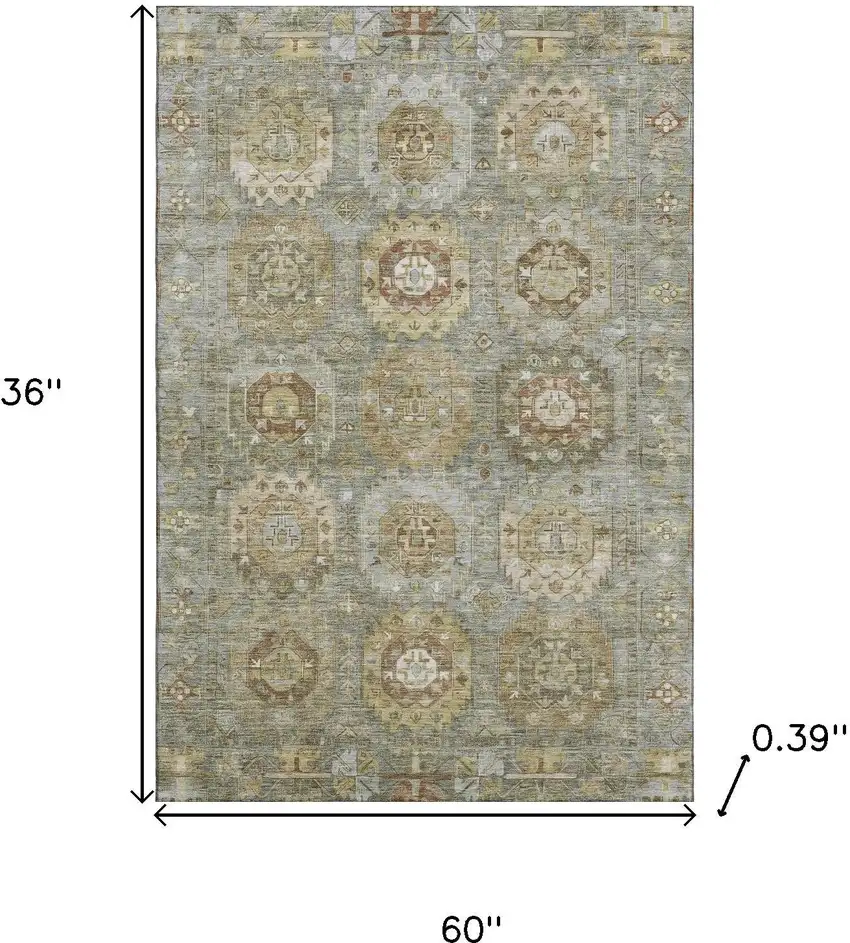 Sage And Beige Medallion Washable Area Rug With UV Protection Photo 9