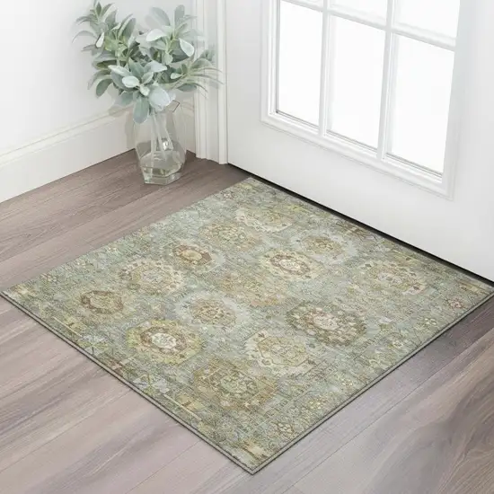 Sage And Beige Medallion Washable Area Rug With UV Protection Photo 2