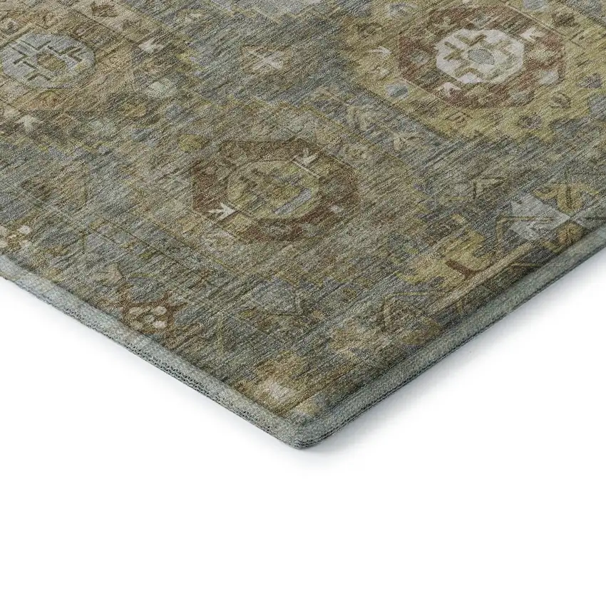 Sage And Beige Medallion Washable Area Rug With UV Protection Photo 7