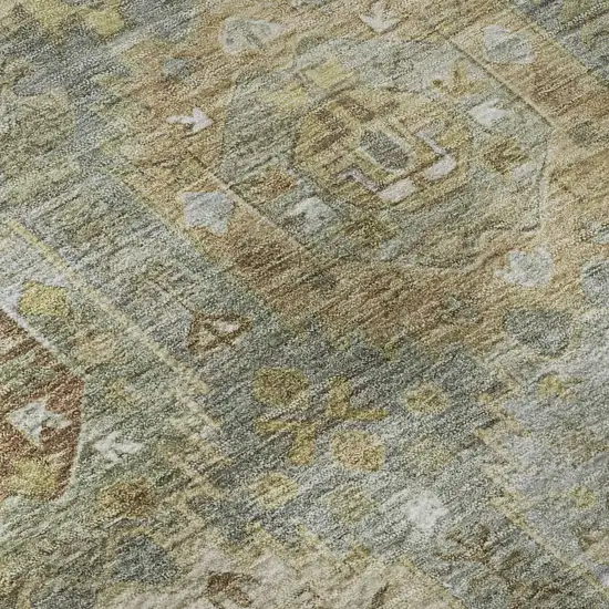Sage And Beige Medallion Washable Area Rug With UV Protection Photo 8