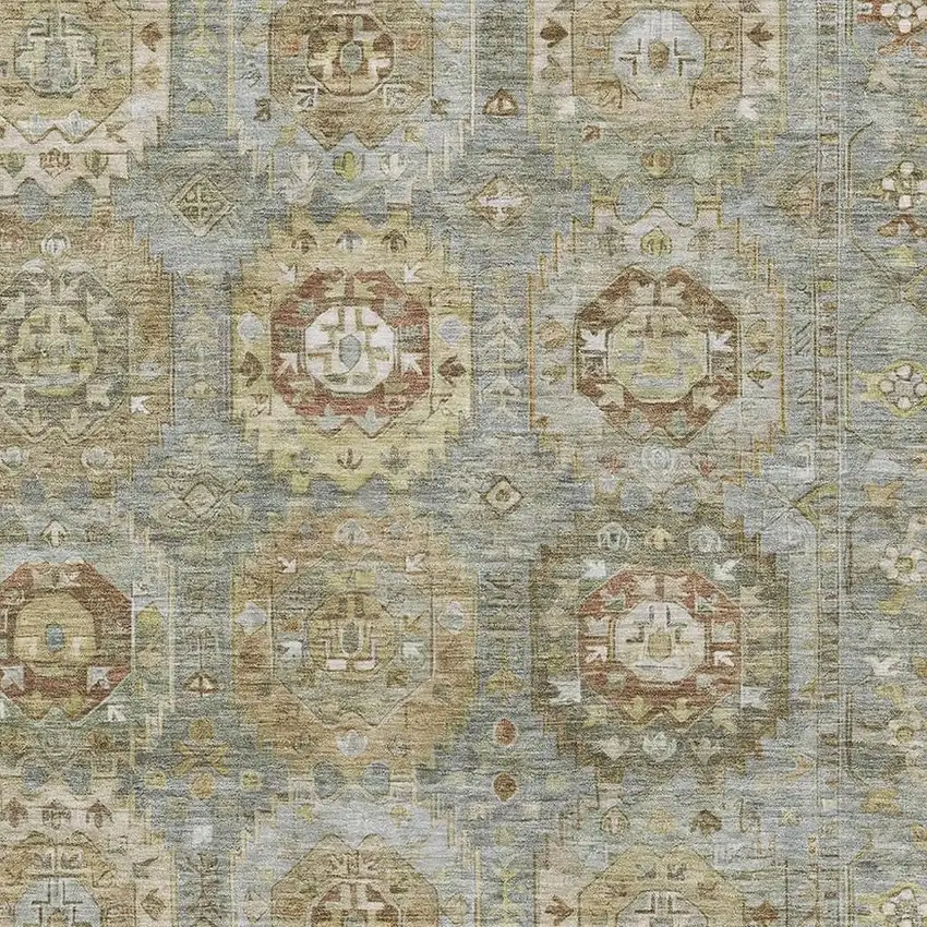 Sage And Beige Medallion Washable Area Rug With UV Protection Photo 3