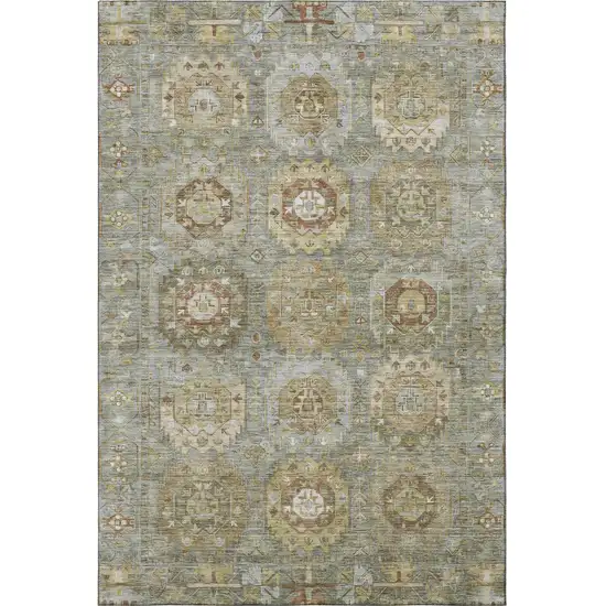 Sage And Beige Medallion Washable Area Rug With UV Protection Photo 4