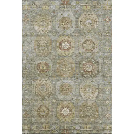 Sage And Beige Medallion Washable Area Rug With UV Protection Photo 1