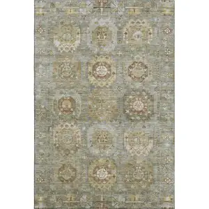 Photo of Sage And Beige Medallion Washable Area Rug With UV Protection