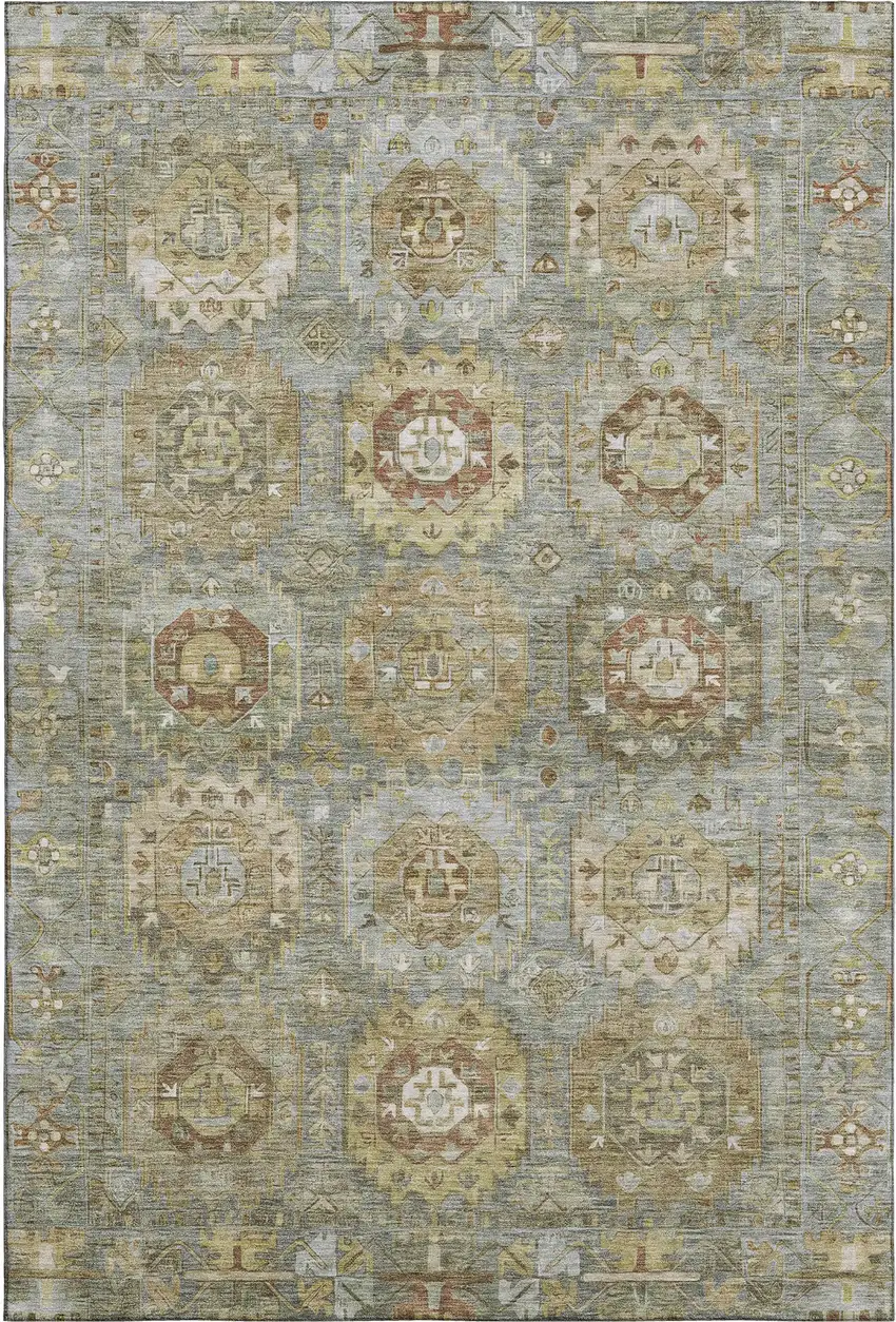 Sage And Beige Medallion Washable Area Rug With UV Protection Photo 1