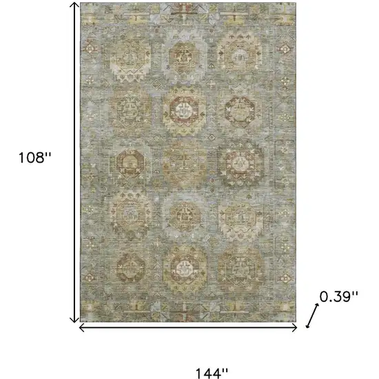 Sage And Beige Medallion Washable Area Rug With UV Protection Photo 9