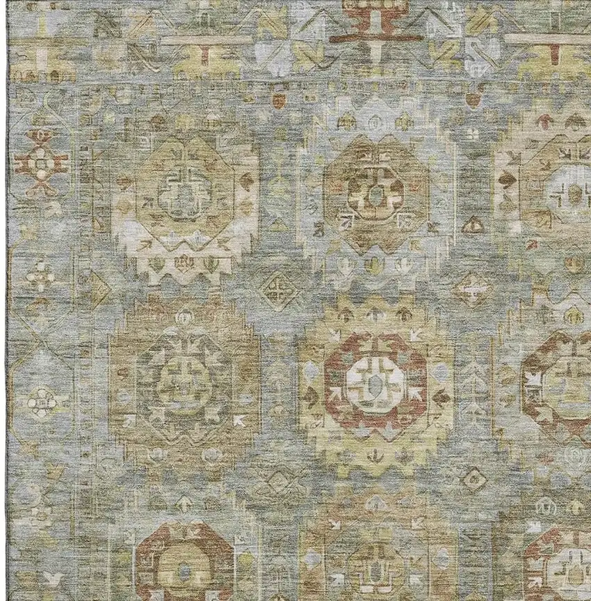 Sage And Beige Medallion Washable Area Rug With UV Protection Photo 3