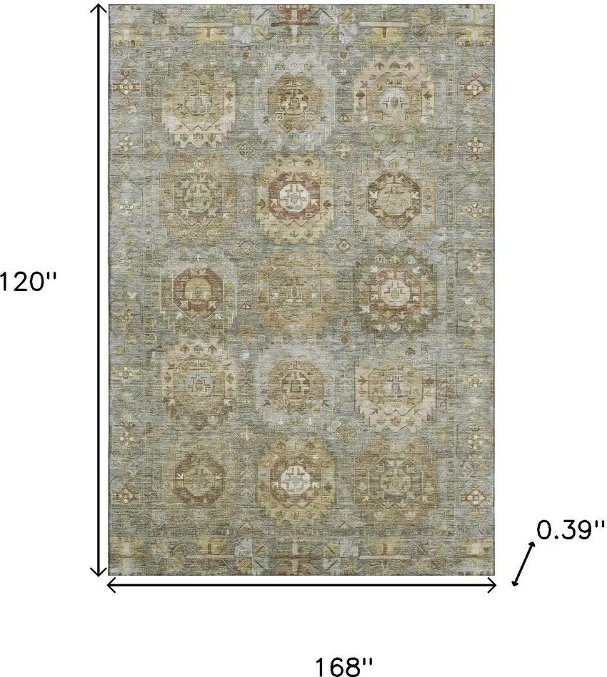 Sage And Beige Medallion Washable Area Rug With UV Protection Photo 9