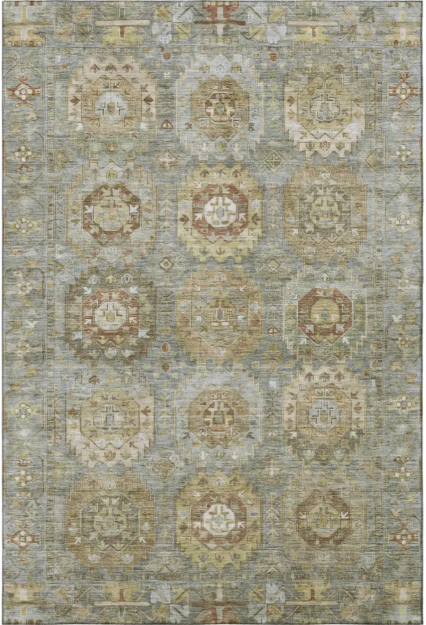 Sage And Beige Medallion Washable Area Rug With UV Protection Photo 4