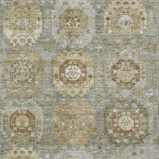 Sage And Beige Medallion Washable Area Rug With UV Protection Photo 3