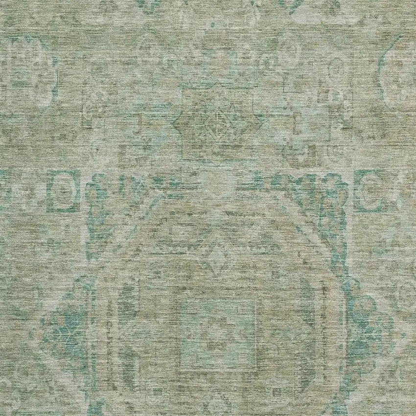 Sage And Beige Oriental Washable Area Rug With UV Protection Photo 2
